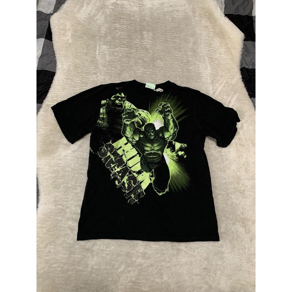 VTG Incredible‎ Hulk 2008 Black Short Sleeve T Shirt Size XL 14/16 Green Y2K